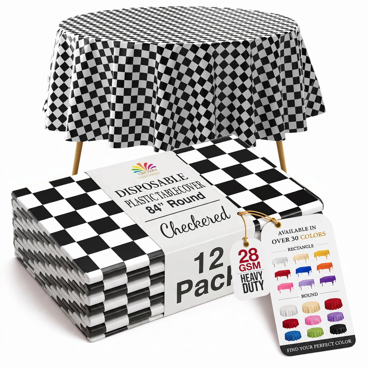 Exquisite 12-Pack Premium Plastic Tablecloth 12-Pack Premium Plastic Tablecloth 84in. Round Table Cover - Emerald Green