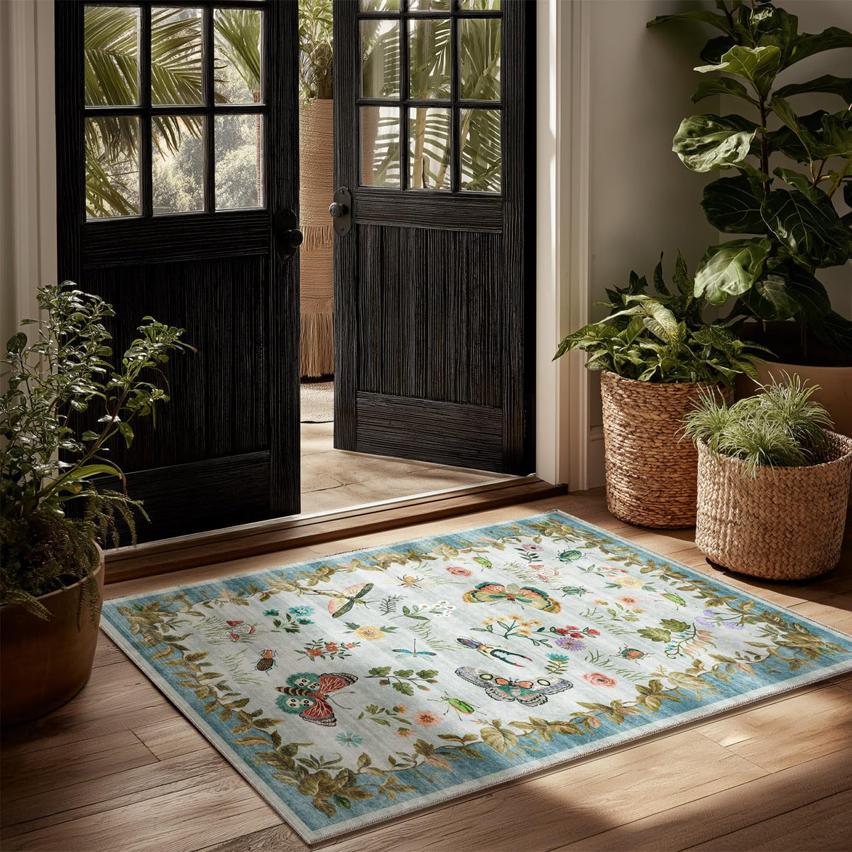 Washable Area Rugs for Living Room: 9x12 Area Rug for Bedroom Vintage Stain Resistant Non Slip Low Pile Lightweight Soft Carpet for Kitchen Dining Room Farmhouse Kids Room Nursery