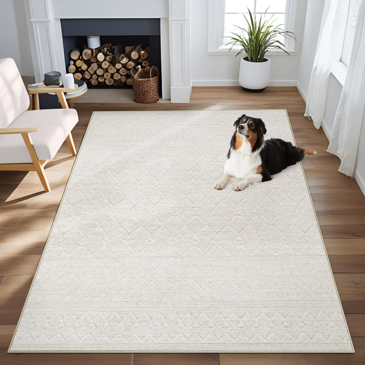 Area Rug for Living Room 6x9: Large Washable Boho Moroccan Rugs Geometric Neutral Rug, Non-Slip Foldable Morden Farmhouse Indoor Floor Carpet for Bedroom Dining Table Home(Brown Green,6'x9')