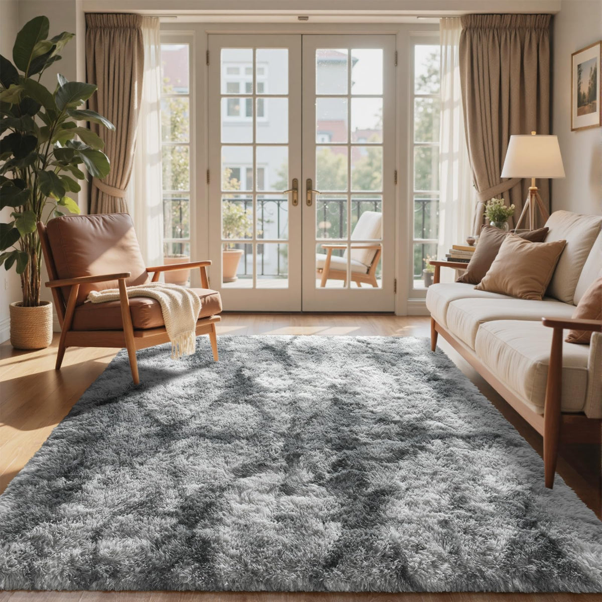 6x9 Ft Large Shag Rugs for Living Room Decor, Tie-Dyed Ultra Soft Fluffy Furry Area Rugs for Bedroom Indoor Floor, Aesthetic Carpet for Kids Home (Dark Grey)