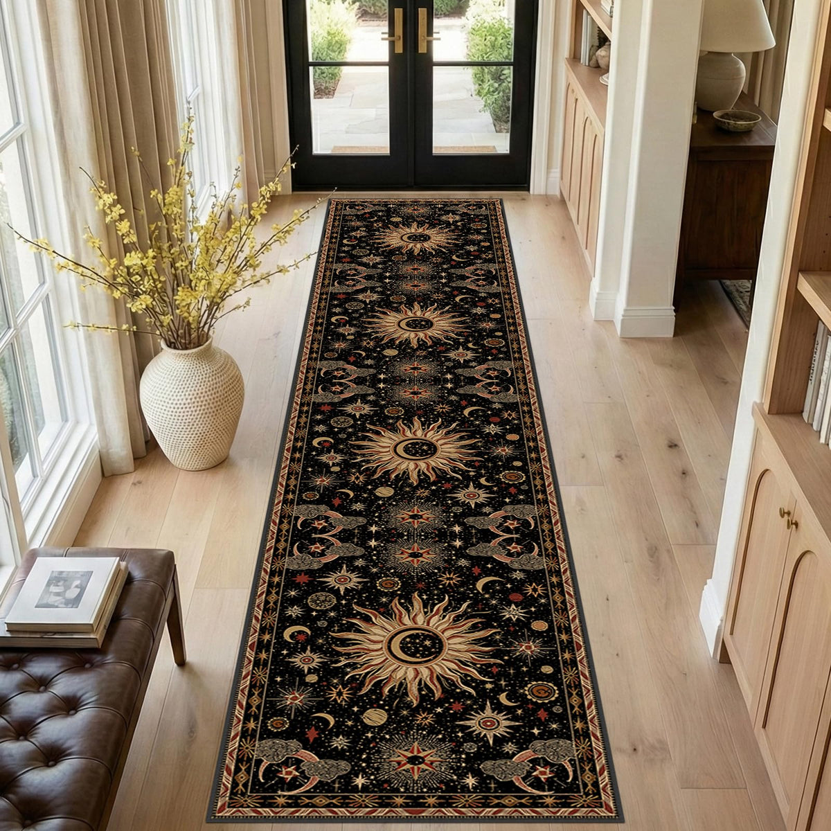 Vacuum-Friendly, 5x7 Washable Area Rug, Black Gold Beige Red