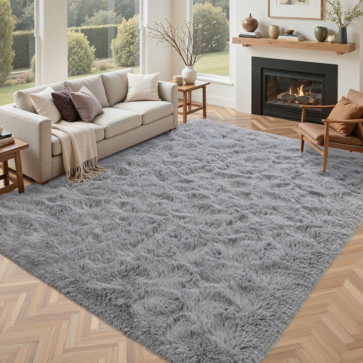 5x7 Black Area Rugs for Living Room, Large Fluffy Shag Bedroom Rugs Non-Slip, Ultra Soft Plush Carpet for Nursery Kids PlayRoom Dorm Office Indoor Modern Carpets