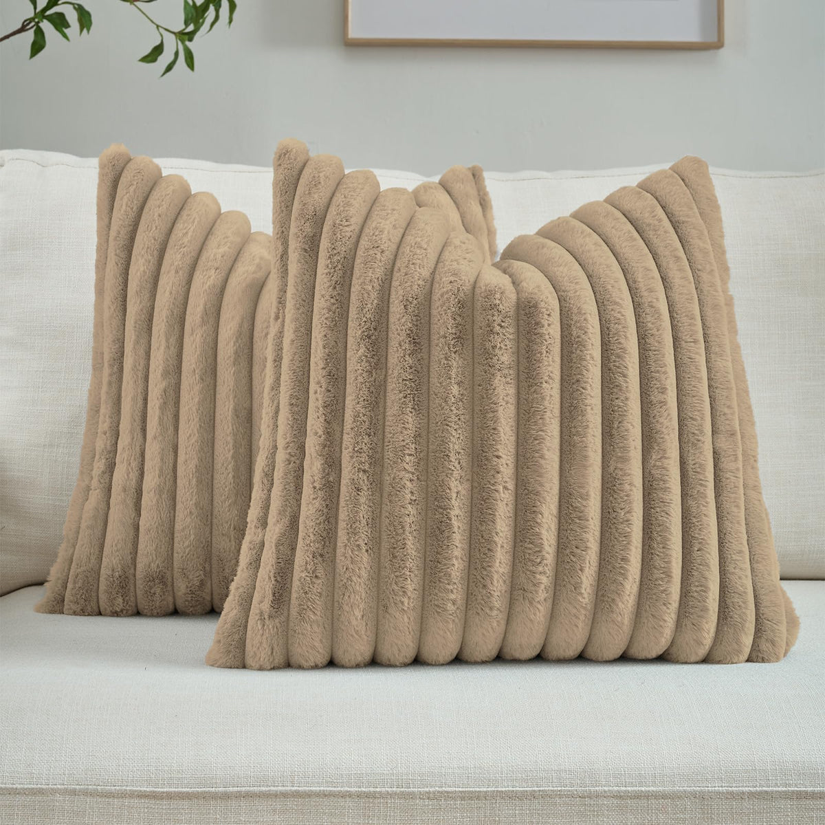 FUTEI Pack of 2 Faux Fur Throw Pillow Covers 18x18 Inch, Cream White