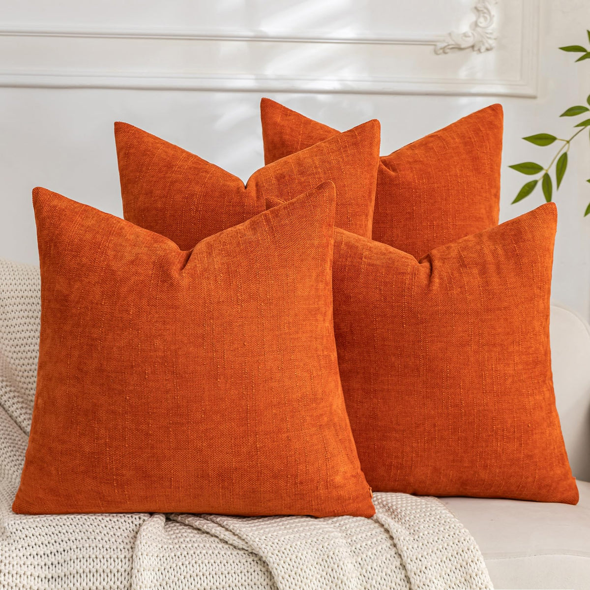 Set of 4 Soft Textured Throw Pillow Covers 18x18 Inch Cozy Decorative Farmhouse Cushion Cover Square Accent Pillow Cases for Bed Couch Sofa Living Room, Beige Taupe Brown