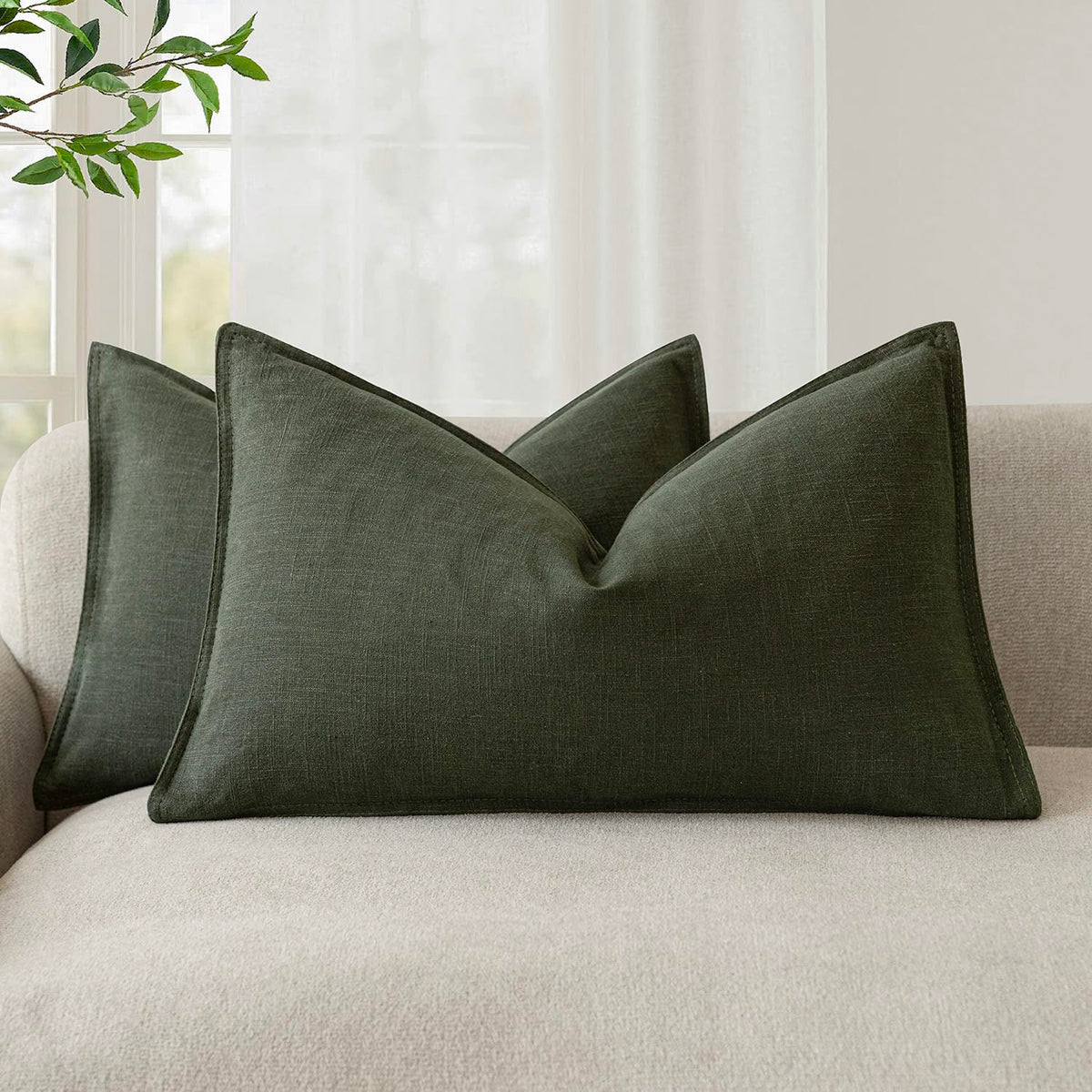 Foindtower Linen Solid Decorative Throw Pillow Covers 18x18 Natural Beige
