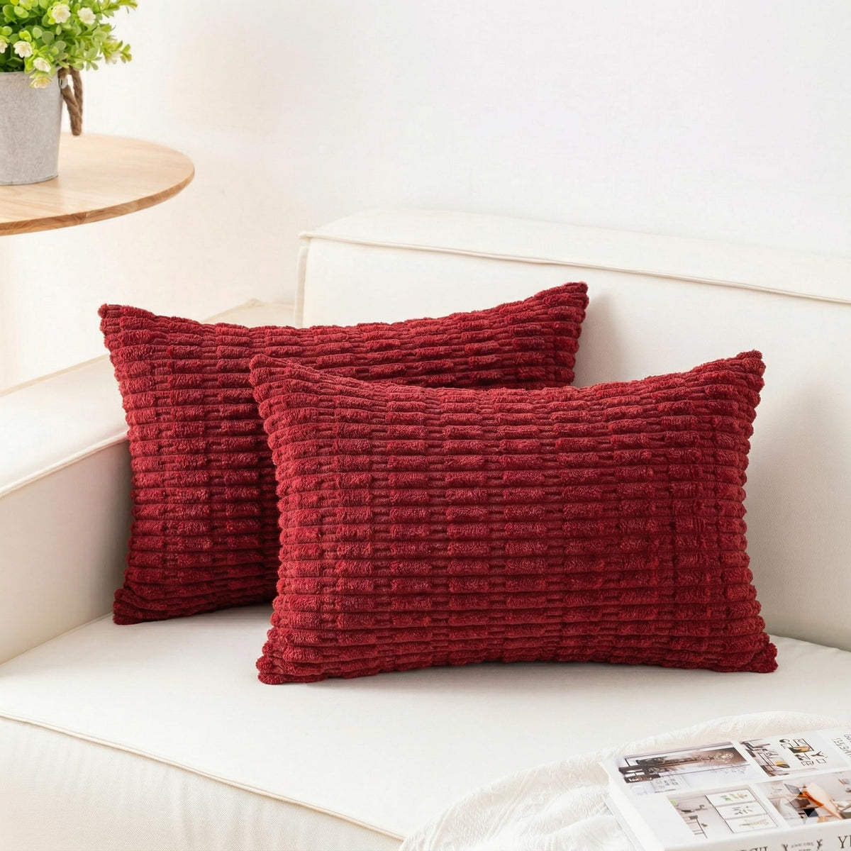 Pack of 2 Corduroy Decorative Throw Pillow Covers 18x18 Inch, Cream White