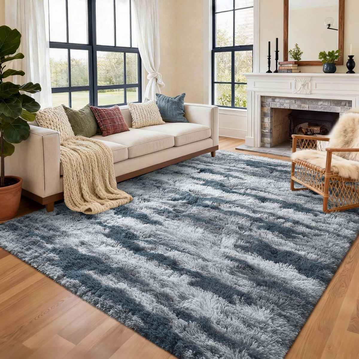6x9 Ft Large Shag Rugs for Living Room Decor, Tie-Dyed Ultra Soft Fluffy Furry Area Rugs for Bedroom Indoor Floor, Aesthetic Carpet for Kids Home (Dark Grey)