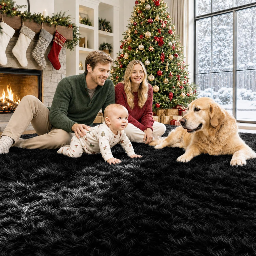 4x6 Area Rugs for Living Room: Soft Black Fluffy Rug Shag Washable Rug Plush Fuzzy Indoor Carpet for Bedroom Nursery Playroom Girls Boys Kids Room (Black, 4'x6')