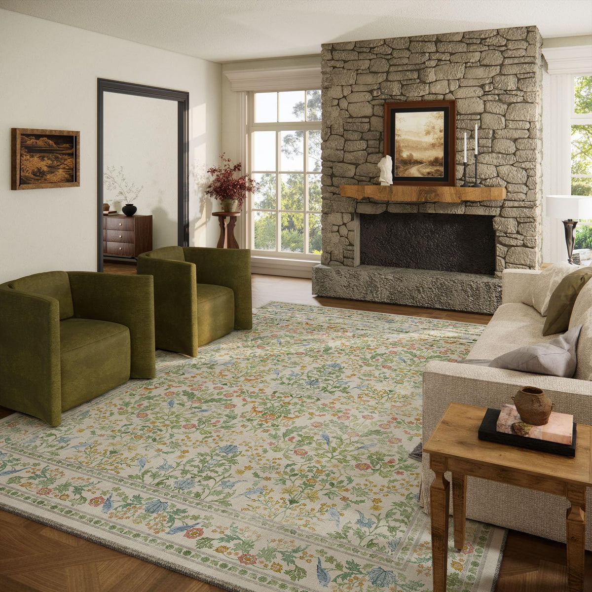 Washable Area Rugs for Living Room: 9x12 Area Rug for Bedroom Vintage Stain Resistant Non Slip Low Pile Lightweight Soft Carpet for Kitchen Dining Room Farmhouse Kids Room Nursery