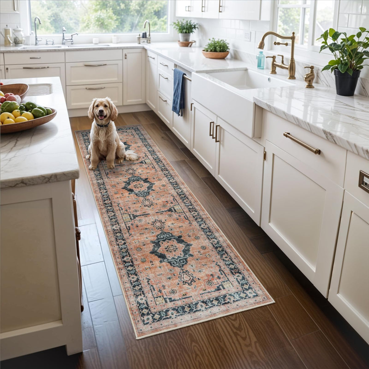 Hallway Washable Runner Rug - 2x10 Kitchen Rugs Entryway Rug Runner Vintage Soft Floor Mat Non Slip Indoor Farmhouse Carpet for Bathroom Living Room Bedroom (2 X 10, Beige)