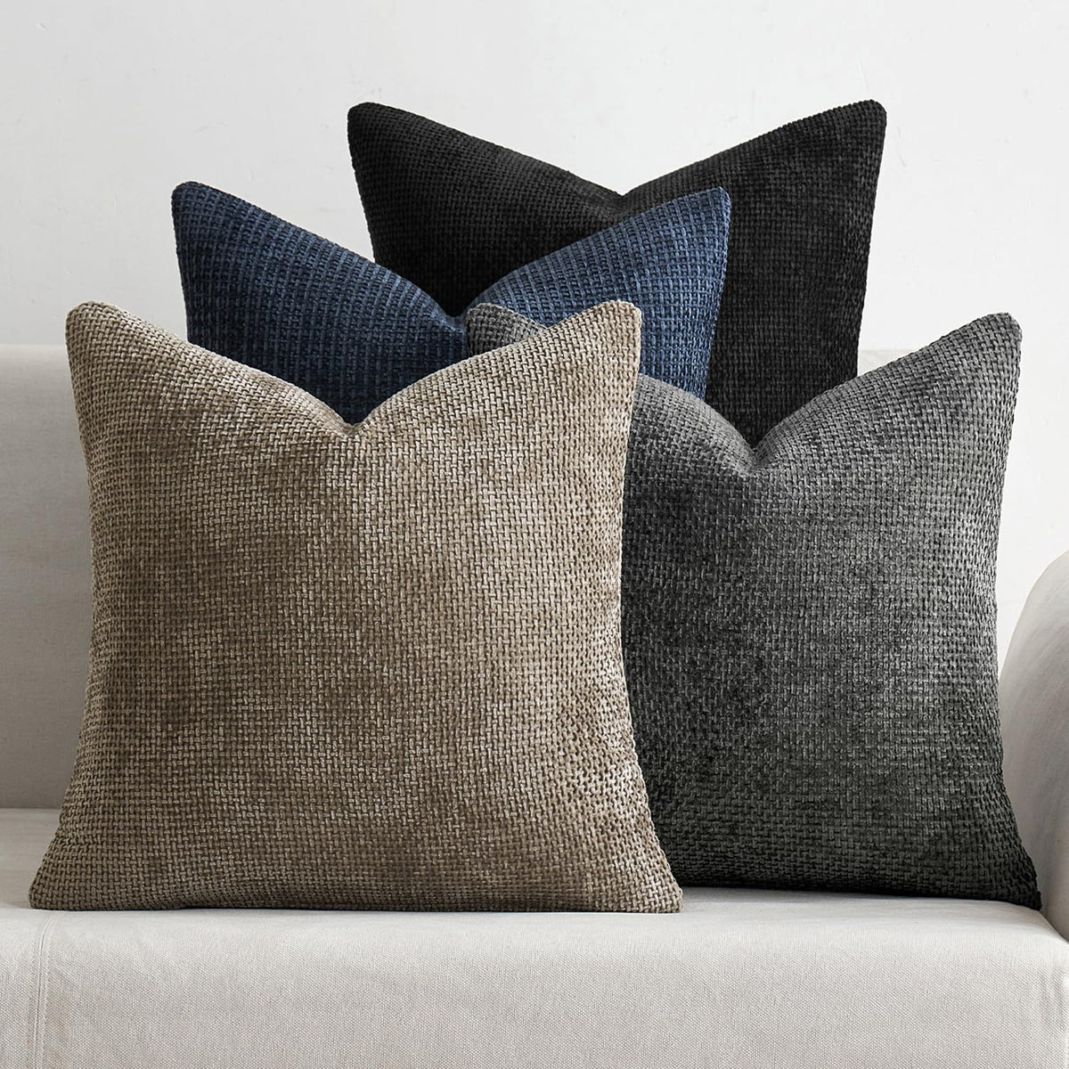MIULEE Soft Decorative Chenille Pillow Covers Neutral 18x18 Pack of 4
