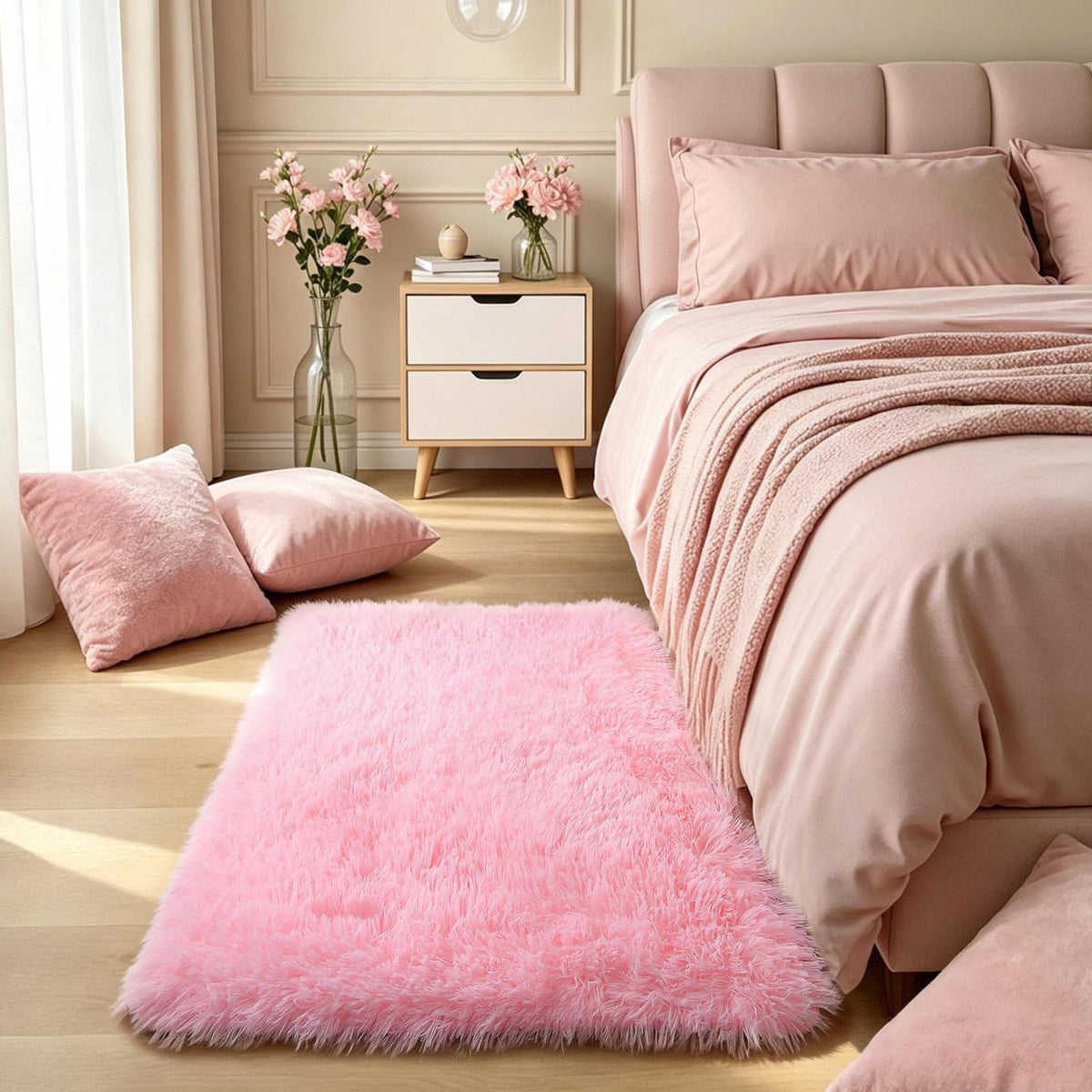 Pink Fluffy 4x6 Area Rugs for Bedroom Girls, Plush Washable Carpet