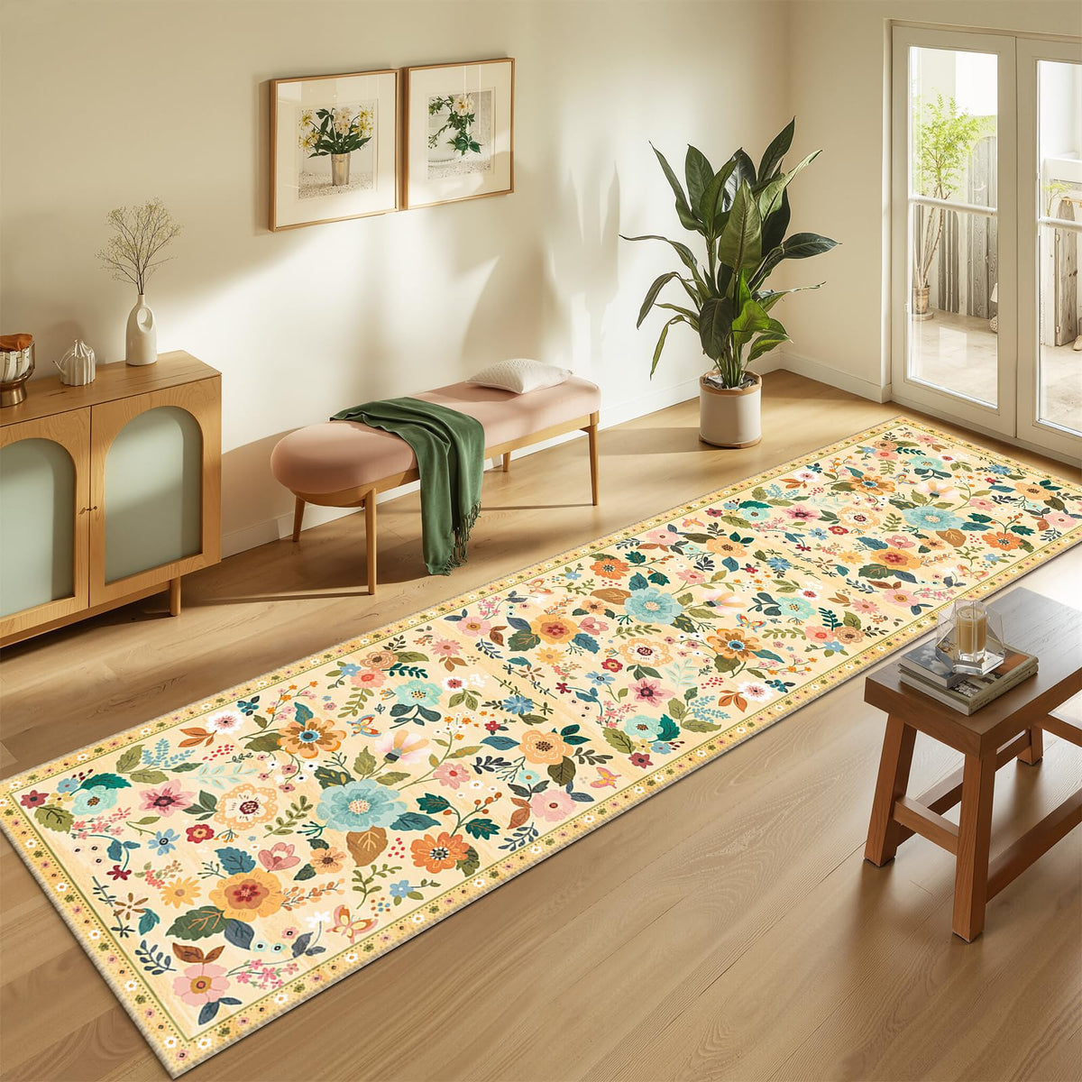 RELEANY Floral Washable 5x7 Area Rugs Black