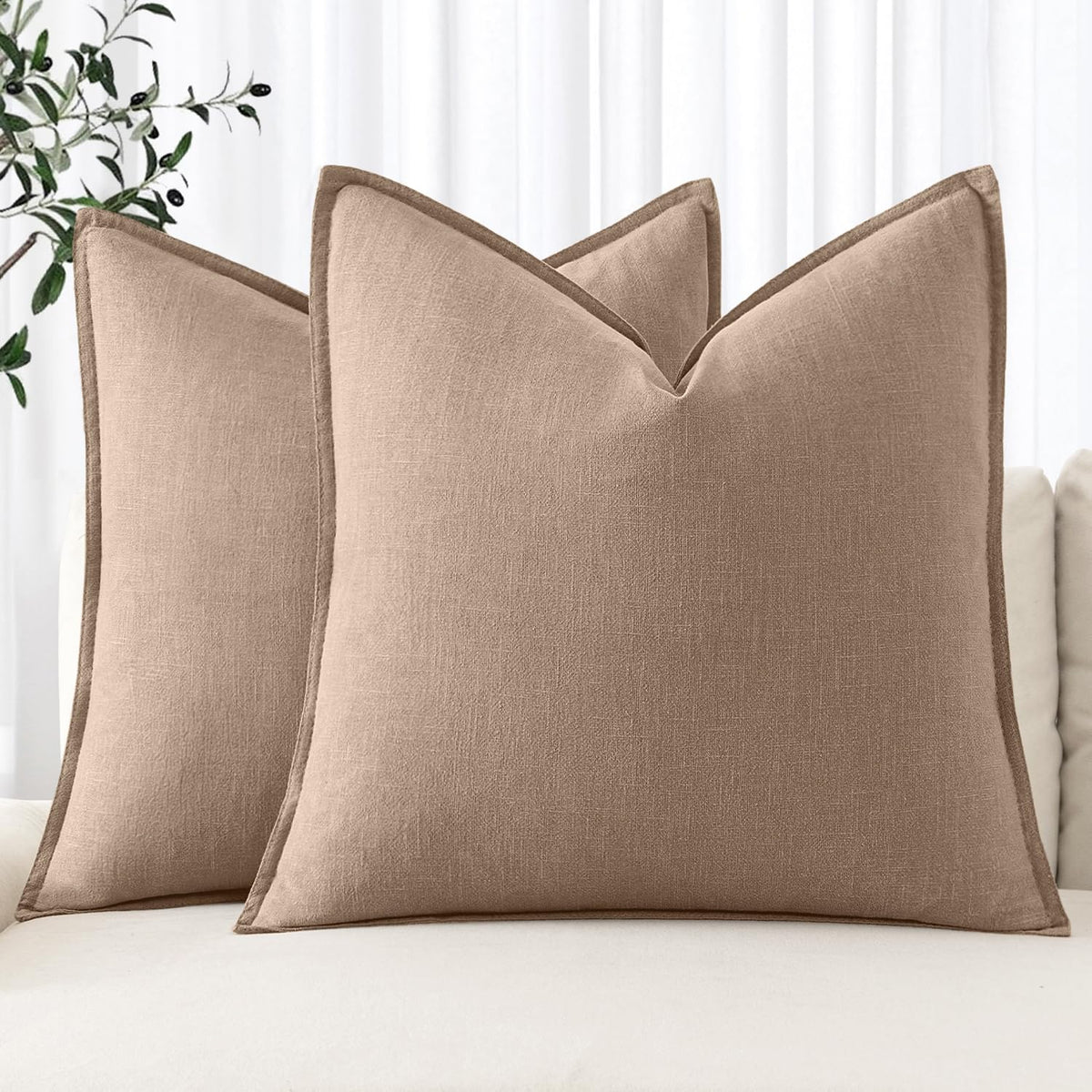 MIULEE Decorative Linen Euro Sham Pillow Covers 24x24 Natural Beige