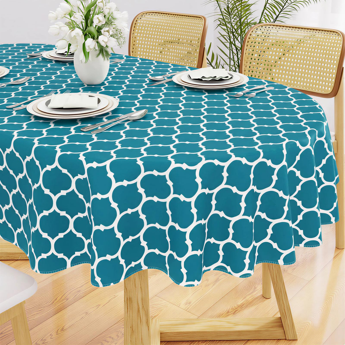 Smiry Rectangle Table Cloth, Flannel Backed Vinyl Tablecloth, 60"x84"