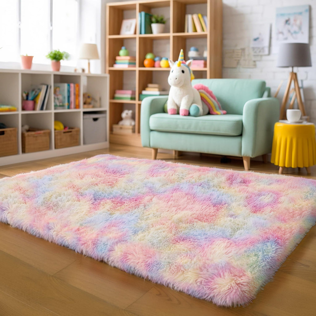 Pink Fluffy 4x6 Area Rugs for Bedroom Girls, Plush Washable Carpet