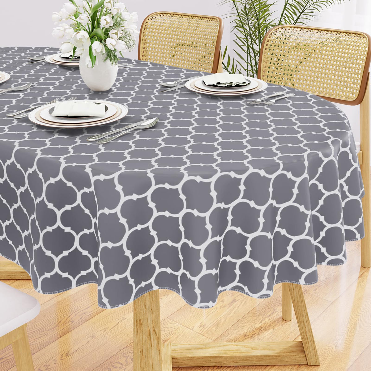 Smiry Rectangle Table Cloth, Flannel Backed Vinyl Tablecloth, 60"x84"