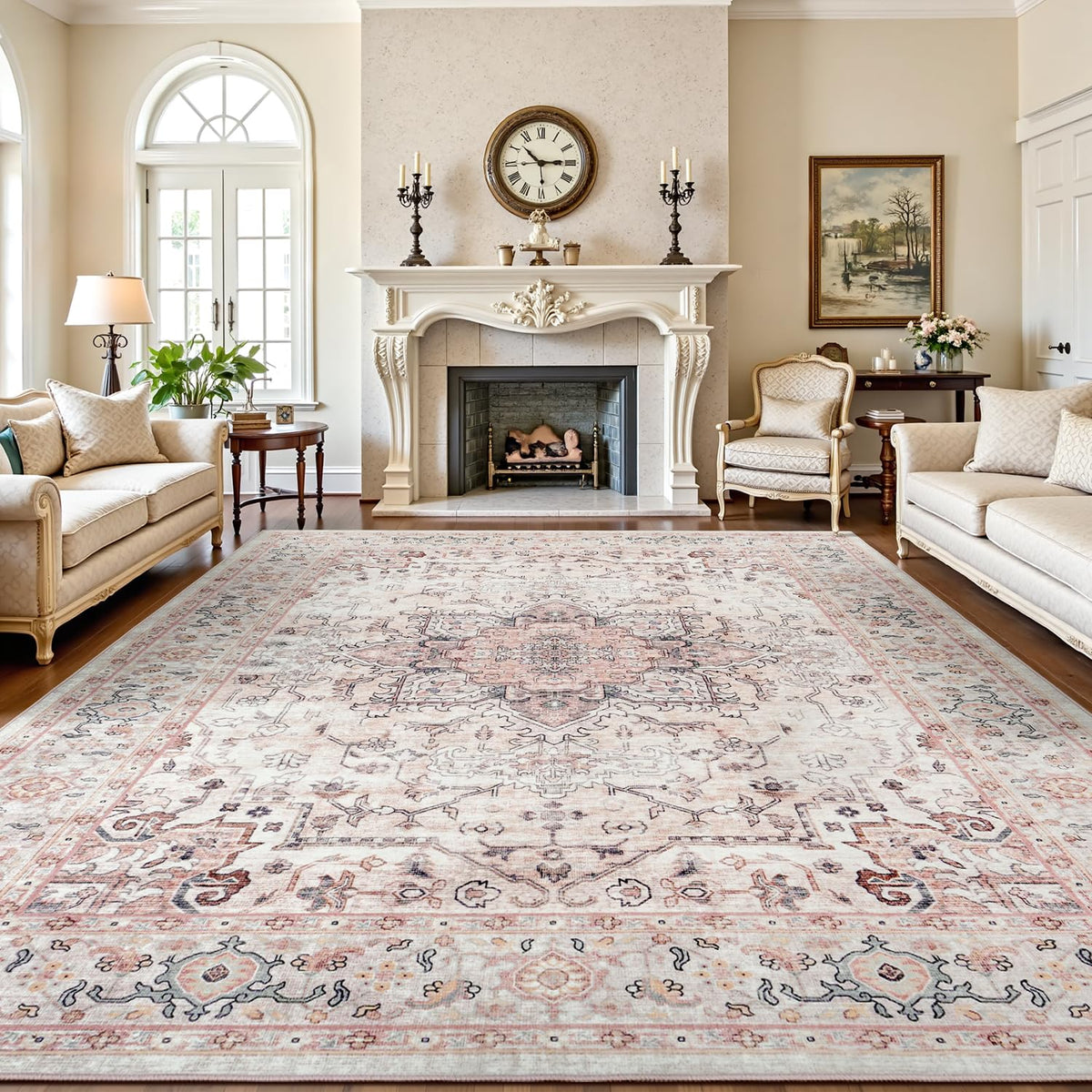 Lofus 5x7 Area Rugs for Living Room Bedroom, Soft Boho Carpet Floral Brown