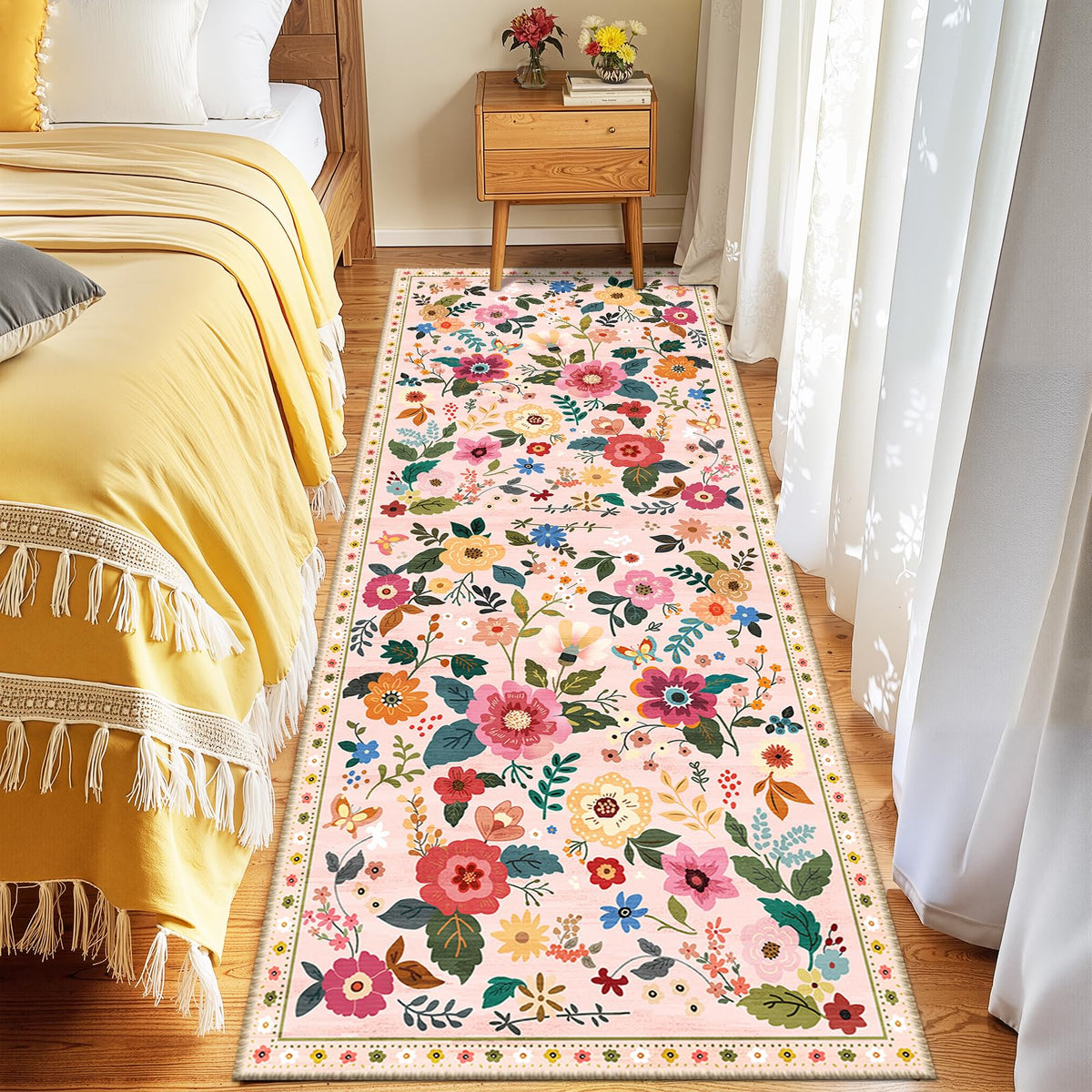 RELEANY Floral Washable 5x7 Area Rugs Black