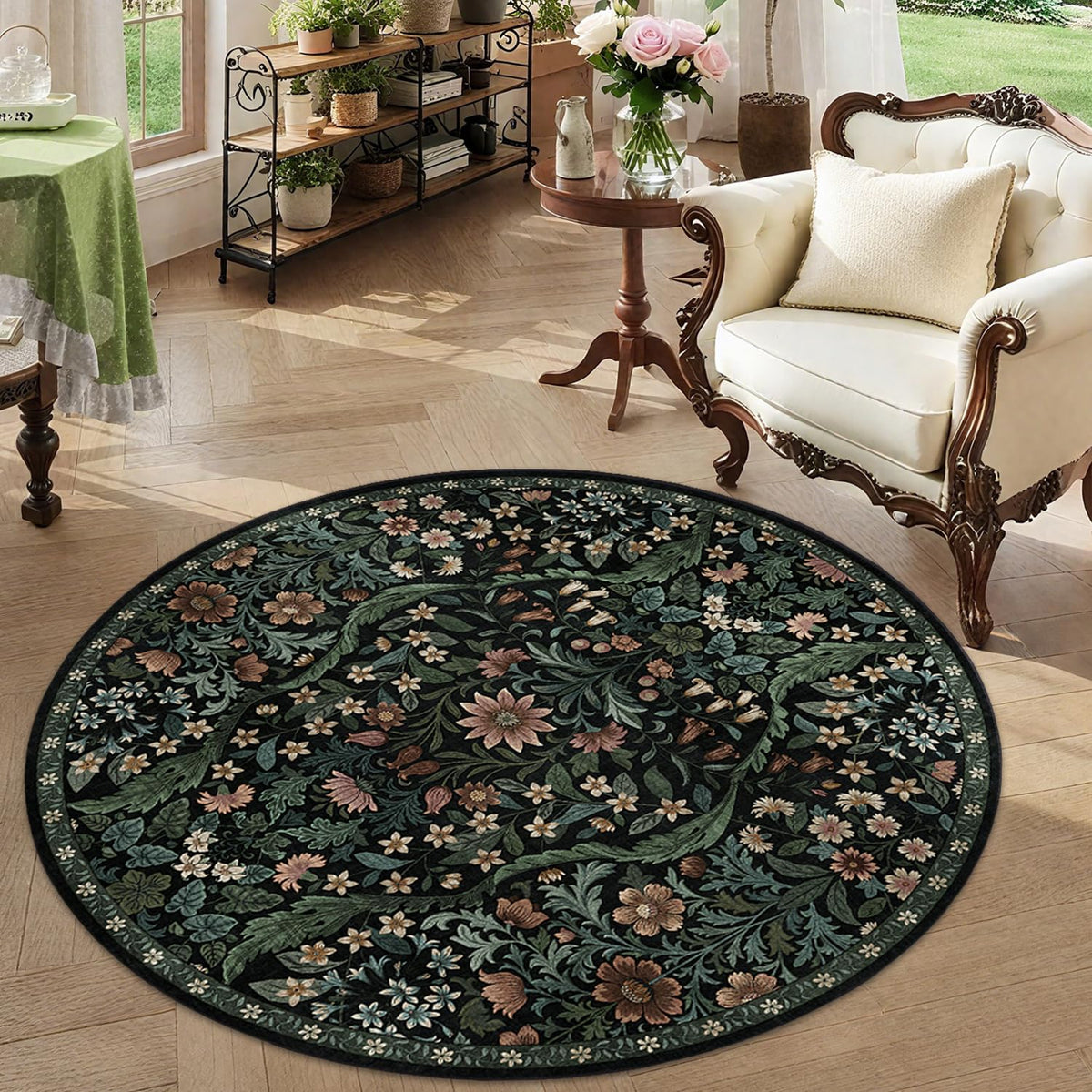 Floral Area Rug 5x7 Botanical Washable Carpet for Living Room