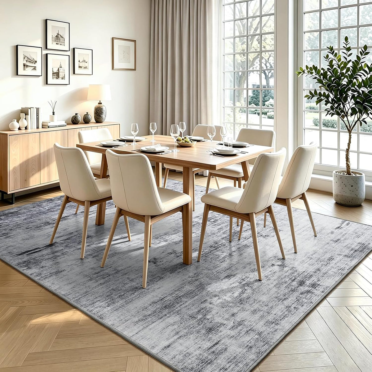 Toneed 4'x6' Washable Area Rugs for Bedroom Living Room, 48"x72" Grey