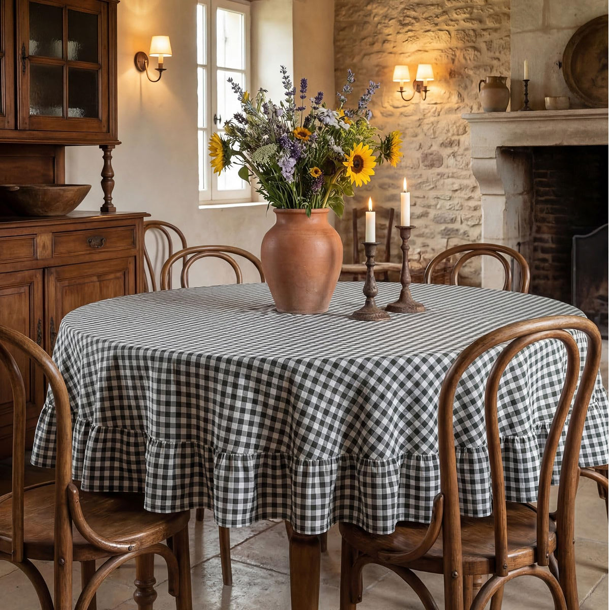 Mindsoft Brown Ruffled Gingham Tablecloth, 52 x 70 Inches, Rectangle