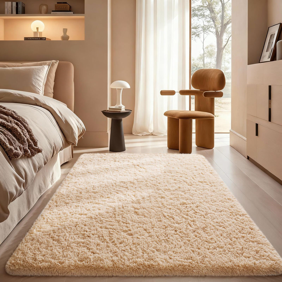 Ophanie Area Rugs for Bedroom, Christmas Upgrade Non-Slip Ivory Fluffy Soft Shag Living Room Carpet, Indoor Floor 4x6 Fuzzy Shaggy Plush Nursery Rug for Kids Dorm Decor with Over 99 pcs Pile fibers
