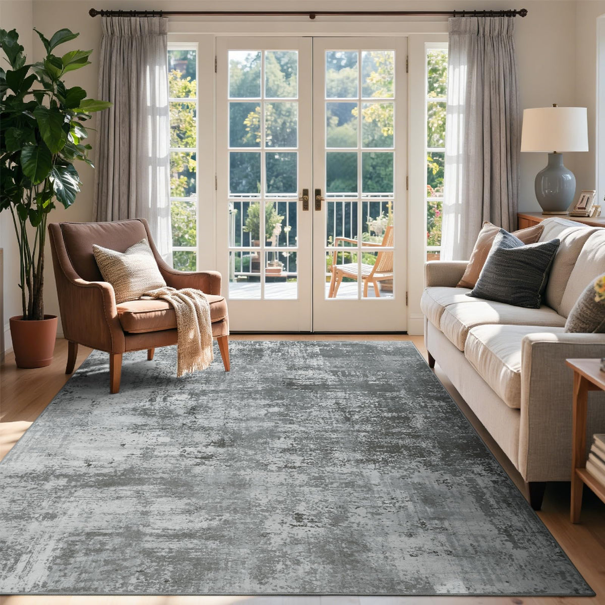 6x9 Ft Large Area Rugs for Living Room, Soft Non-Slip Washable Rugs Modern Abstract Pattern Carpet for Bedroom Indoor Floor Nursery Home Decor (Blue)
