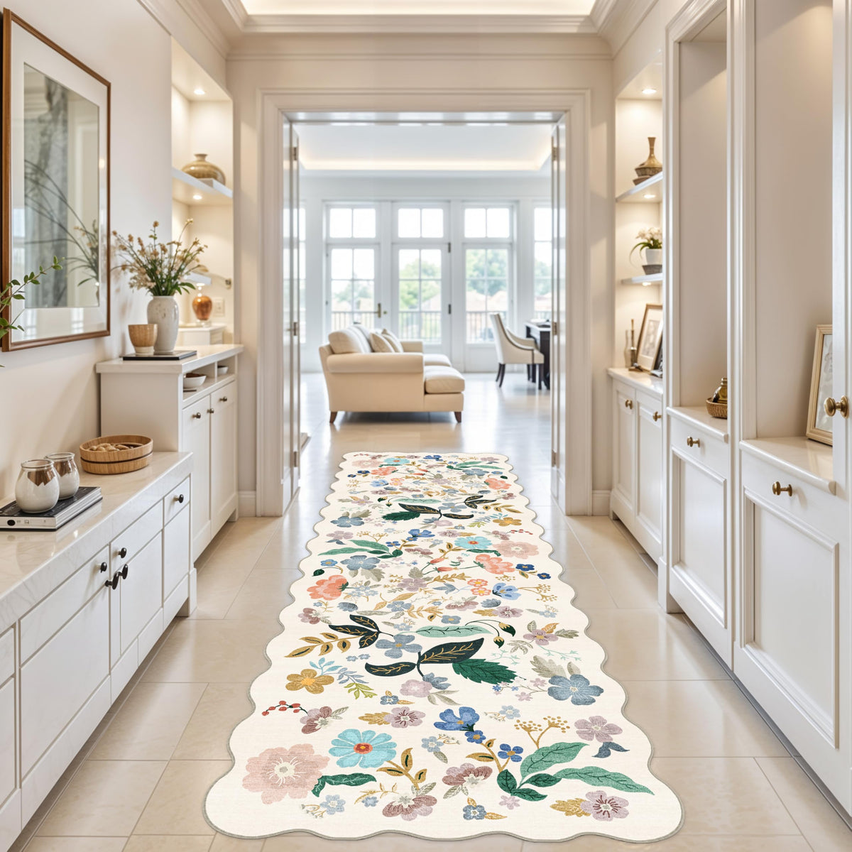 Hallway Washable Runner Rug - 2x10 Kitchen Rugs Entryway Rug Runner Vintage Soft Floor Mat Non Slip Indoor Farmhouse Carpet for Bathroom Living Room Bedroom (2 X 10, Beige)