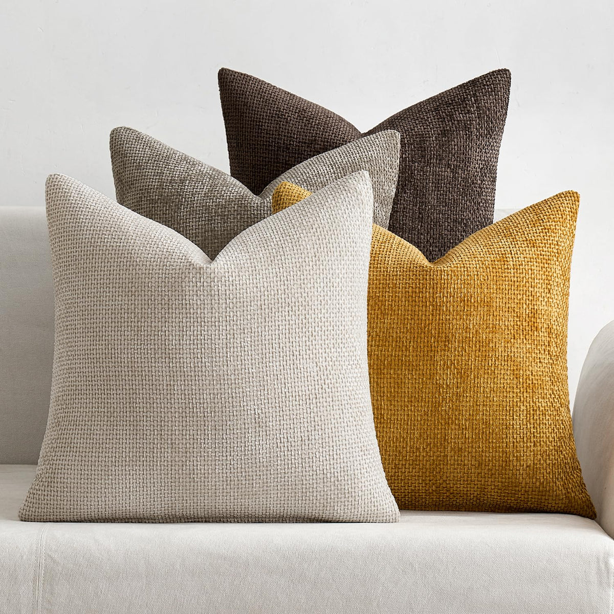 MIULEE Soft Decorative Chenille Pillow Covers Neutral 18x18 Pack of 4