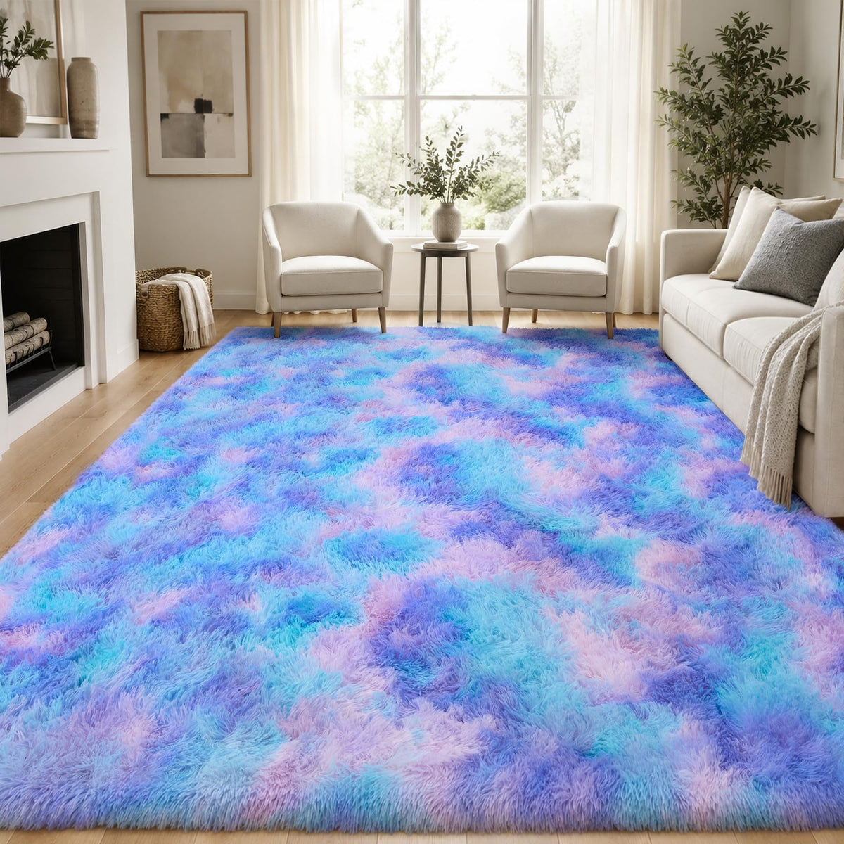 PLHXFR 8x10 Area Rugs Living Room: Fluffy Bedroom Soft Shag Rug Black Grey