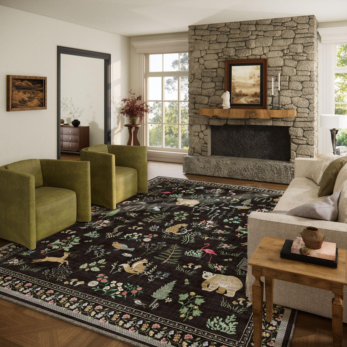 Washable Area Rugs for Living Room: 9x12 Area Rug for Bedroom Vintage Stain Resistant Non Slip Low Pile Lightweight Soft Carpet for Kitchen Dining Room Farmhouse Kids Room Nursery