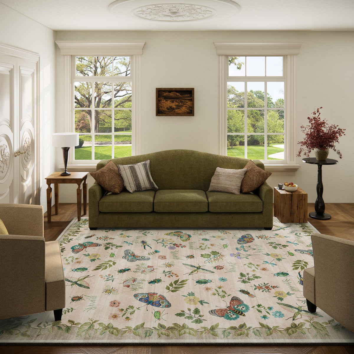 Washable Area Rugs for Living Room: 9x12 Area Rug for Bedroom Vintage Stain Resistant Non Slip Low Pile Lightweight Soft Carpet for Kitchen Dining Room Farmhouse Kids Room Nursery
