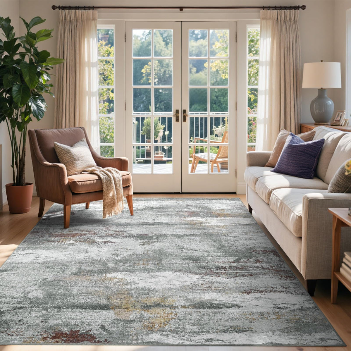 6x9 Ft Large Area Rugs for Living Room, Soft Non-Slip Washable Rugs Modern Abstract Pattern Carpet for Bedroom Indoor Floor Nursery Home Decor (Blue)