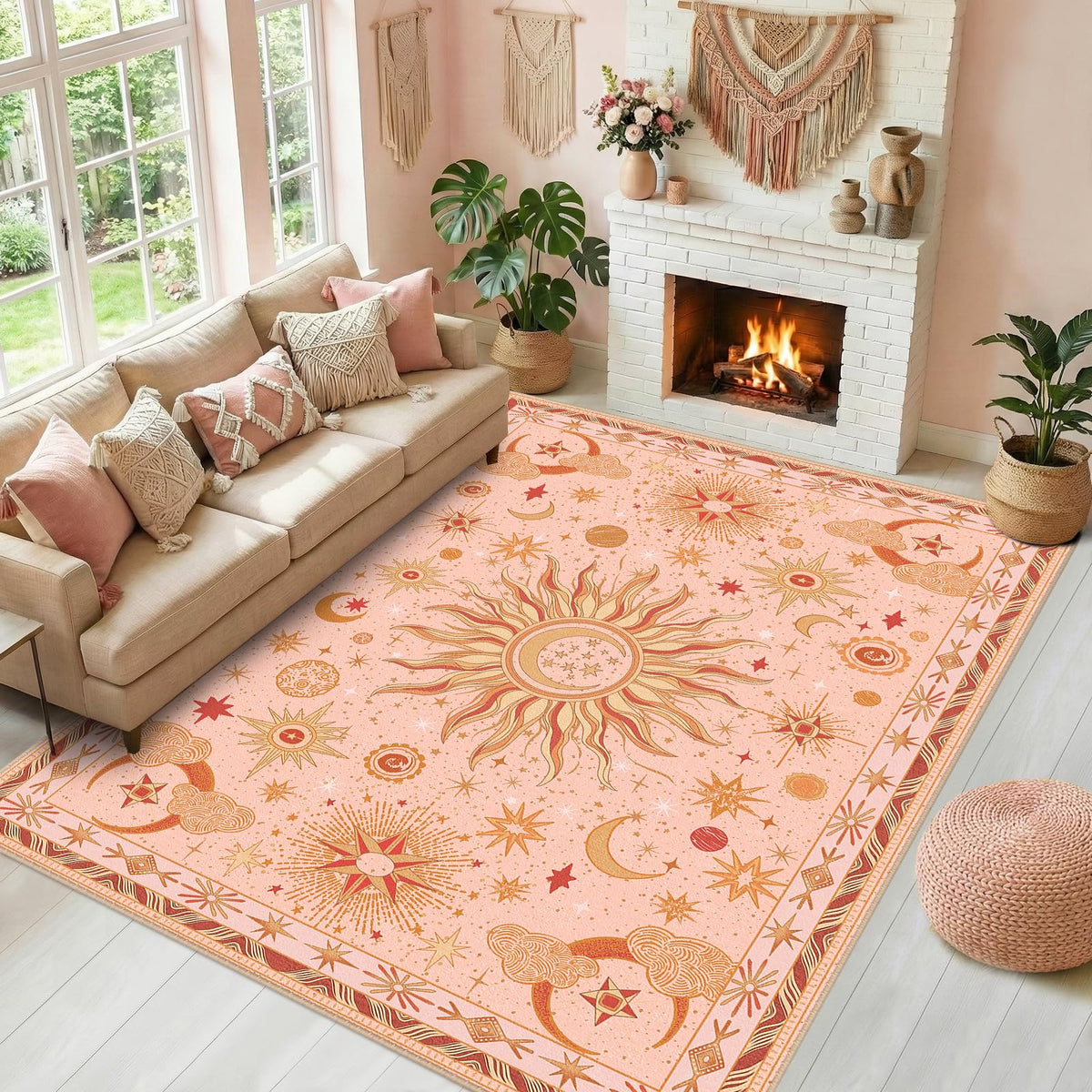 Vacuum-Friendly, 5x7 Washable Area Rug, Black Gold Beige Red