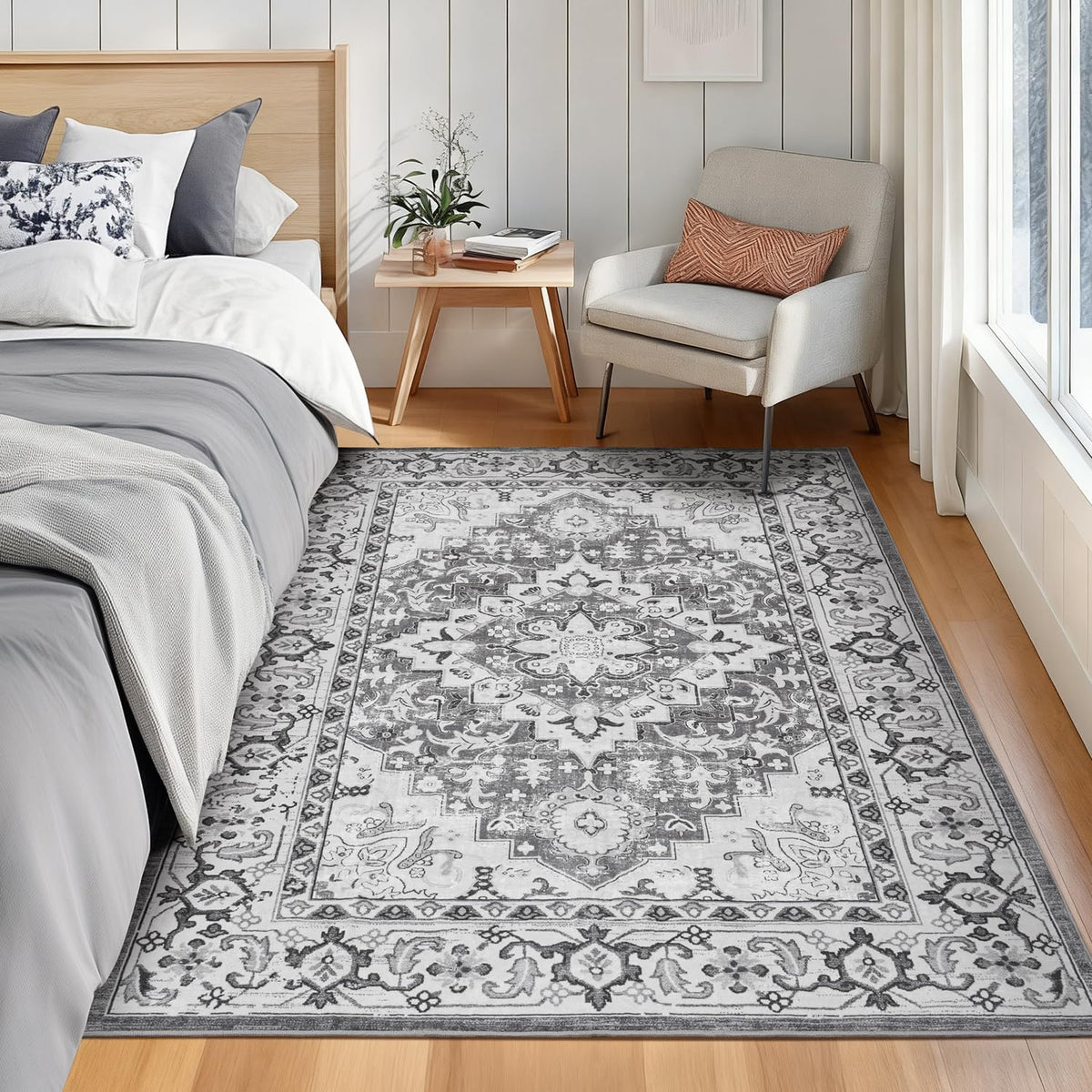 Lofus 5x7 Area Rugs for Living Room Bedroom, Soft Boho Carpet Floral Brown
