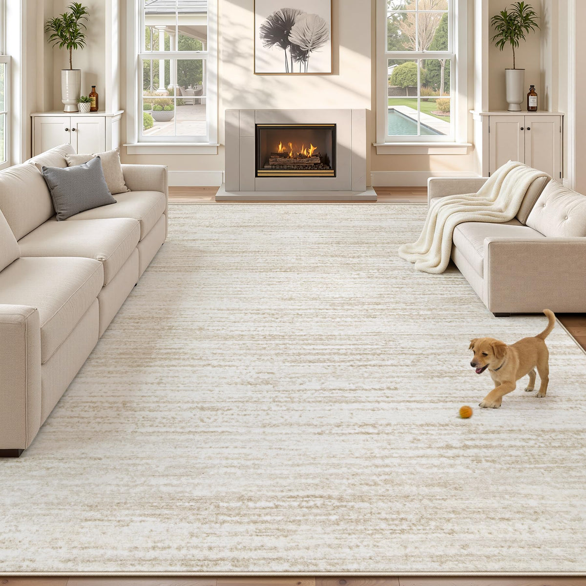 Area Rug 6x9 Living Room Rugs: Washable Modern Rug Non-Slip Soft Rugs Stain Resistant Printed Rug Indoor Carpet for Bedroom Kitchen Dining Room Nursery Home(Beige, 6'x9')