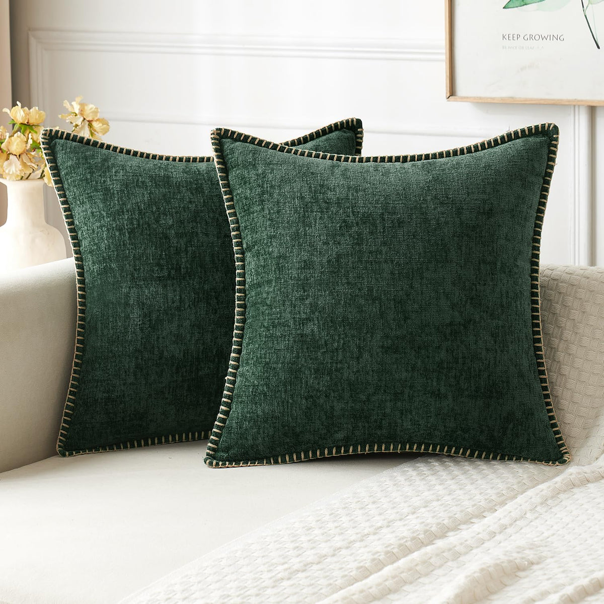MIULEE Decorative Couch Throw Pillow Covers 18x18 Inch Sage Green 2 Pack