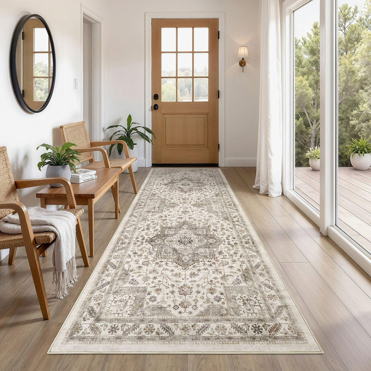 cotiled 5x7 Area Rug for Living Room, Washable, Traditional, Beige