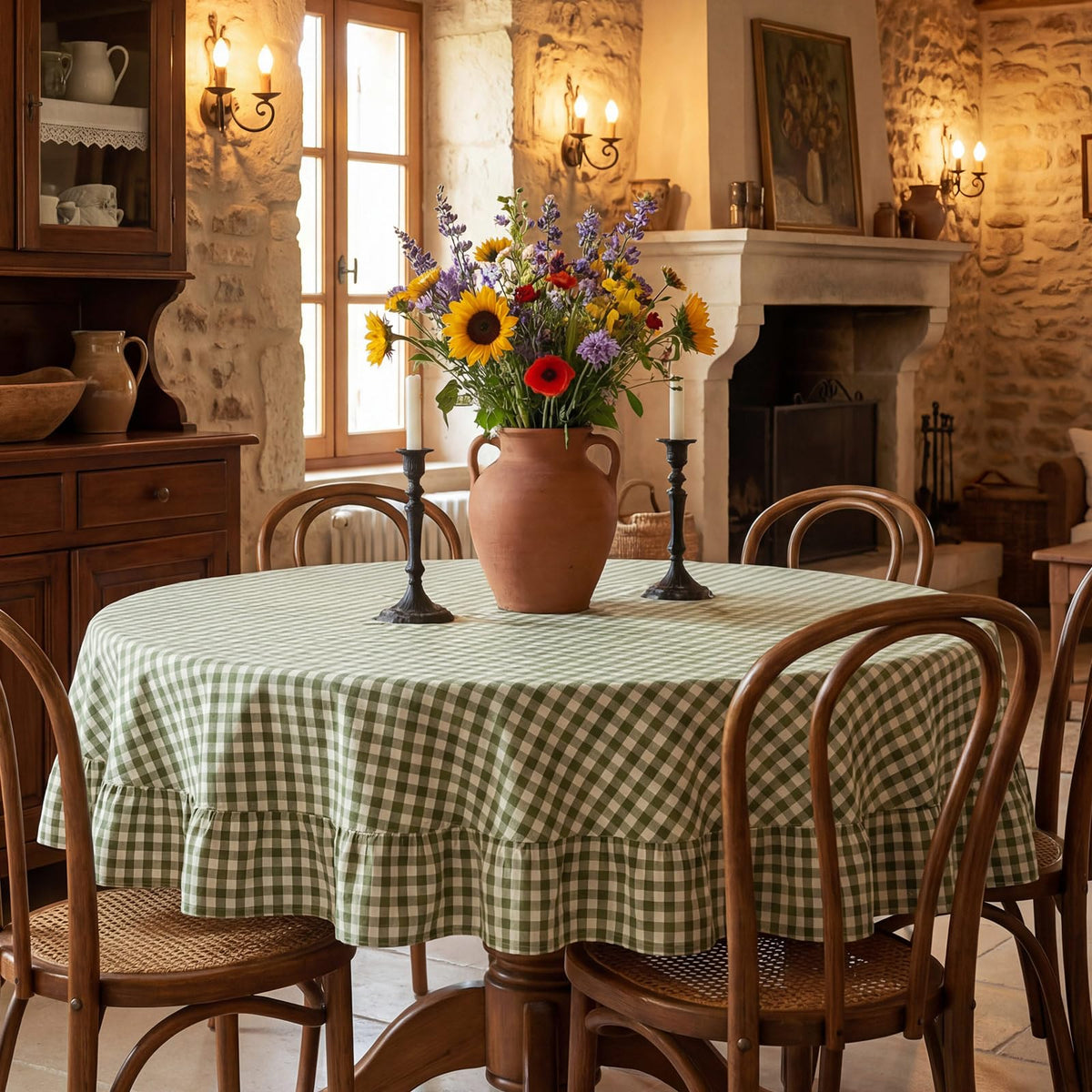 Mindsoft Brown Ruffled Gingham Tablecloth, 52 x 70 Inches, Rectangle