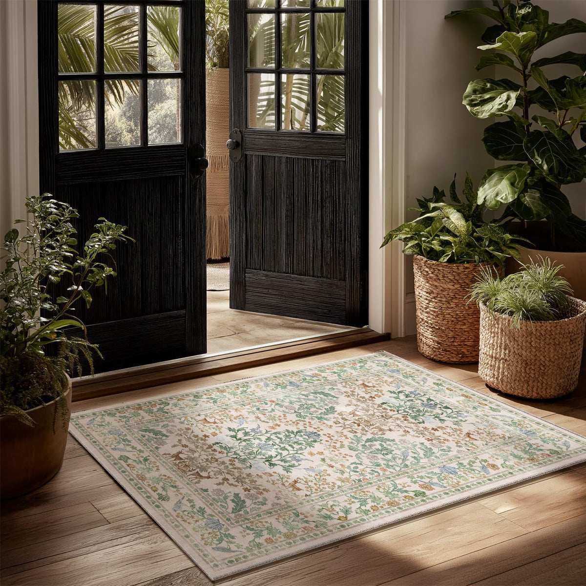 Washable Area Rugs for Living Room: 9x12 Area Rug for Bedroom Vintage Stain Resistant Non Slip Low Pile Lightweight Soft Carpet for Kitchen Dining Room Farmhouse Kids Room Nursery