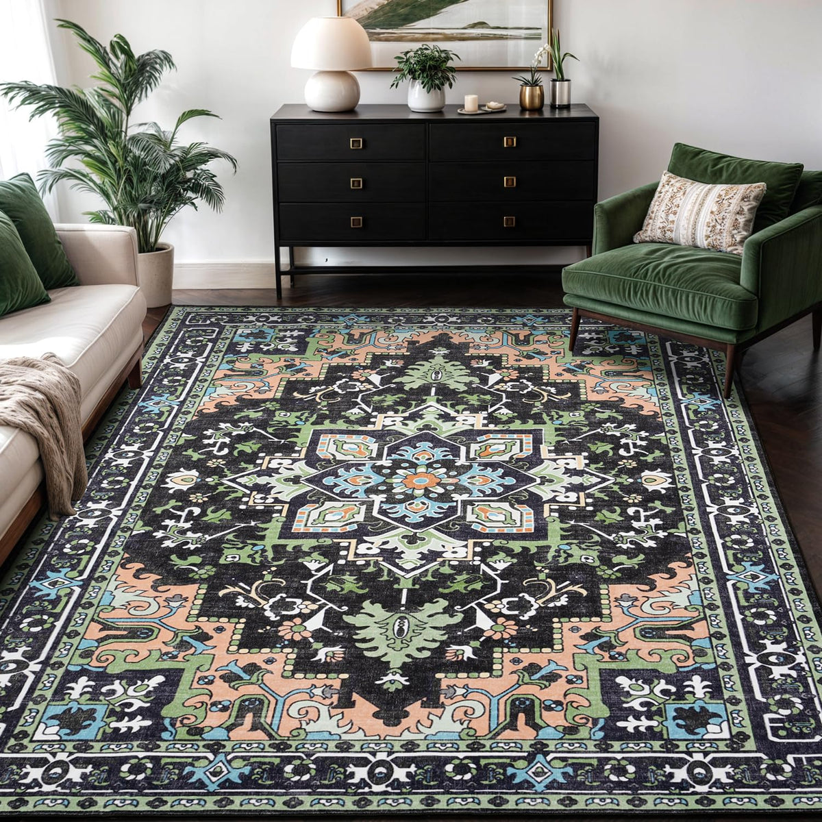 Lofus 5x7 Area Rugs for Living Room Bedroom, Soft Boho Carpet Floral Brown
