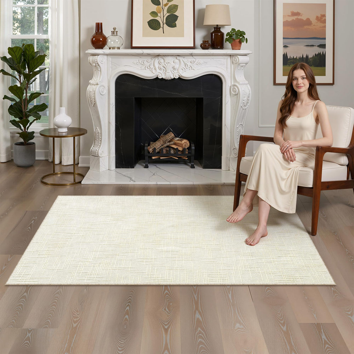 Valenrug Washable Rugs 5x7, Non Slip Large Area Rugs for Living Room, Beige