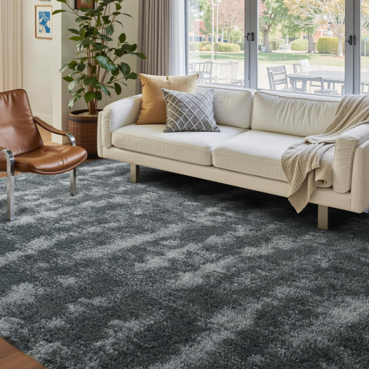 5x8 Area Rugs For Living Room Fluffy Black Rug For Bedroom (Black)