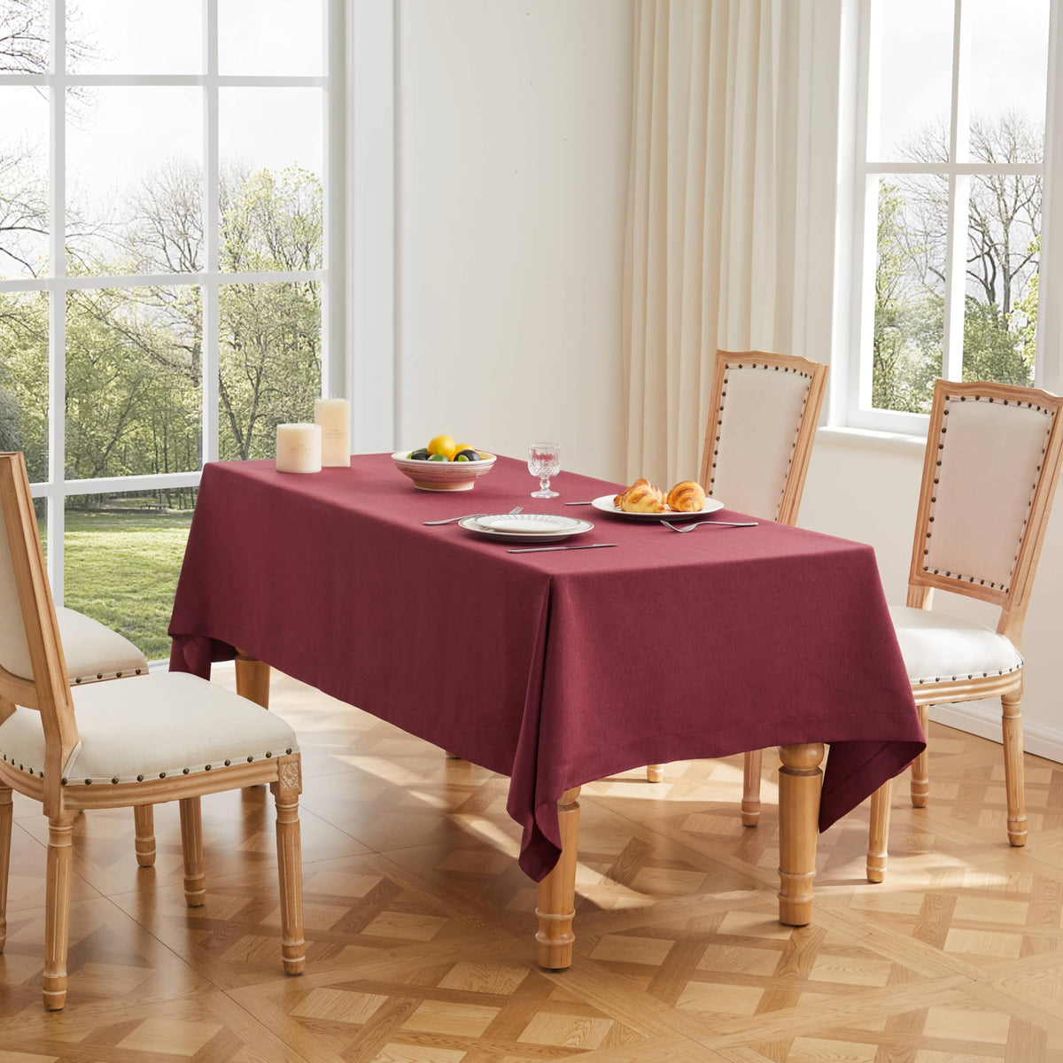 ZeeMart Linen Textured Rectangle Table Cloth, 60x104 Inch Light Tan