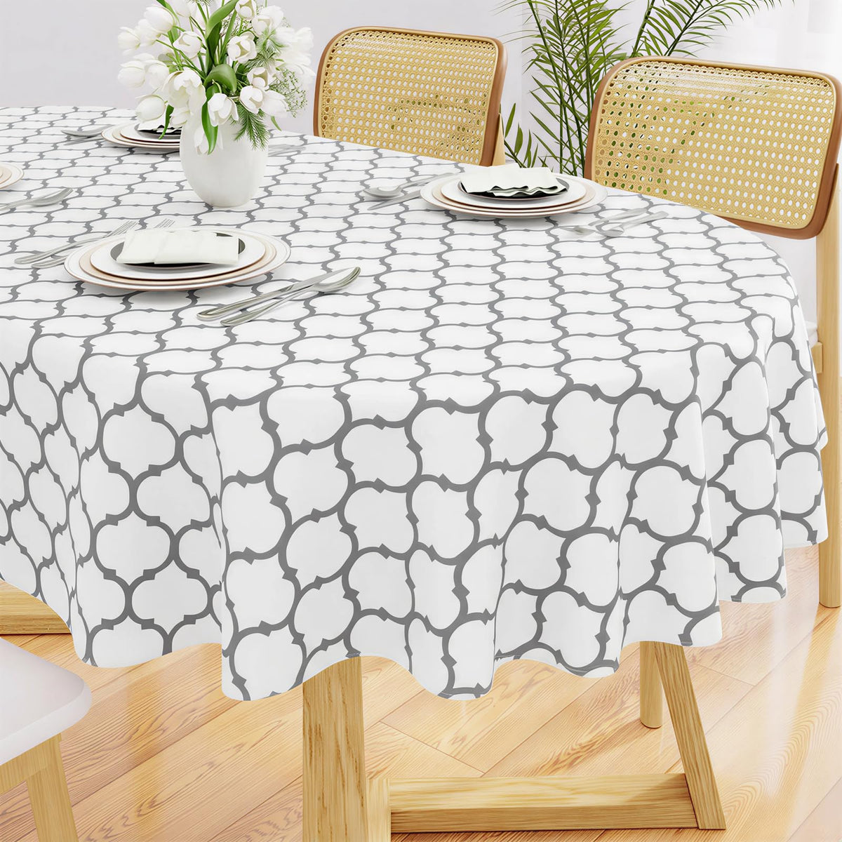 Smiry Rectangle Table Cloth, Flannel Backed Vinyl Tablecloth, 60"x84"