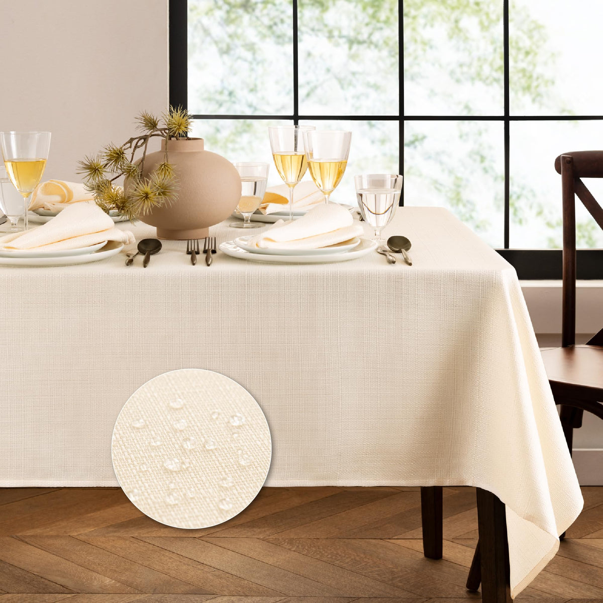 Elrene Home Fashions Laurel Solid Texture Water and Stain Resistant Tablecloth, 90" Round, Gray