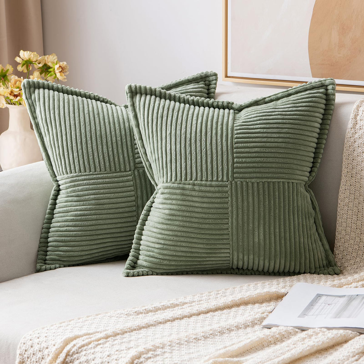 MIULEE Decorative Throw Pillow Covers for Couch 18x18 Inch Beige 2 Pack