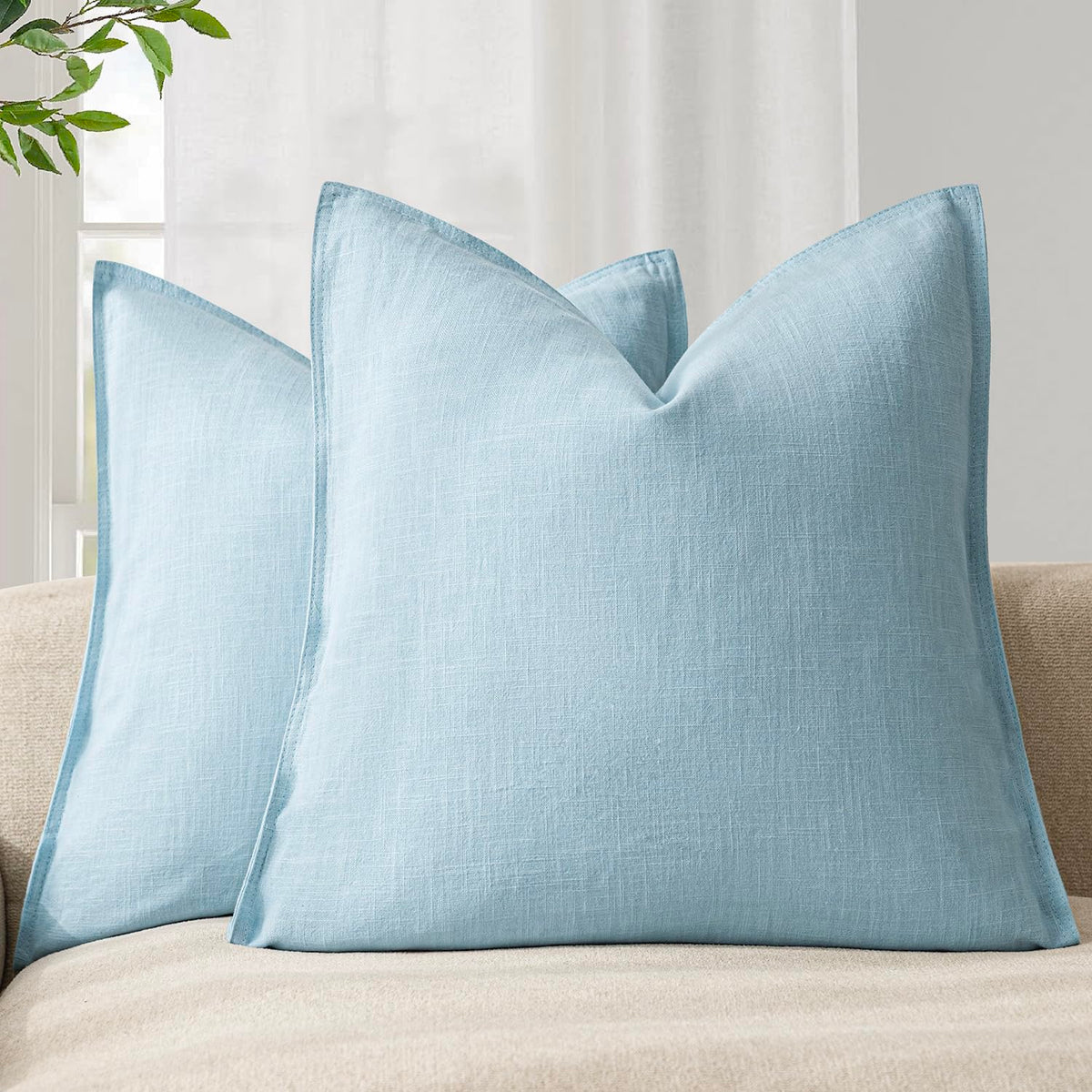 Foindtower Linen Solid Decorative Throw Pillow Covers 18x18 Natural Beige