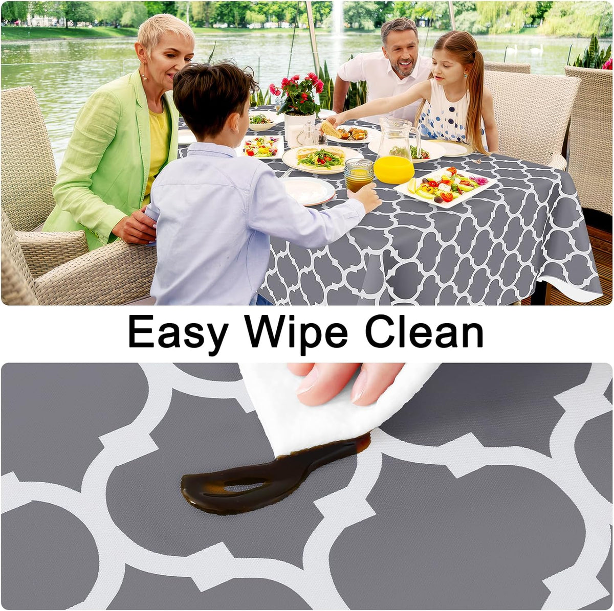 Smiry Rectangle Table Cloth, Flannel Backed Vinyl Tablecloth, 60"x84"